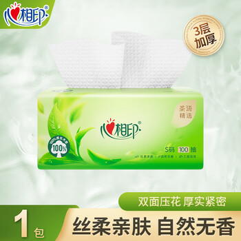 Xinxiangyin paper towels, tea, soft, skin-friendly, natural and unscented, suitable for mother and baby, large and thickened napkins for mouth wiping paper, toilet paper, 3 layers, 100 cigarettes*1 pack