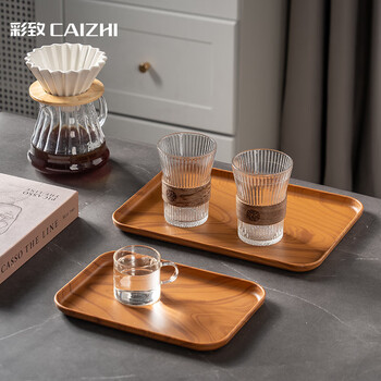 Caizhi (caizhi) rectangular tray chinese tea tray household water cup teacup fruit tray drain tray imitation wood grain medium size cz6216