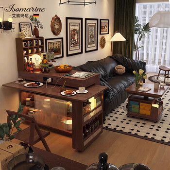Isomarine german brand island table integrated rotatable home telescopic bar high-end solid wood sideboard sofa side cabinet 1.0m island table + 1.2m dining table