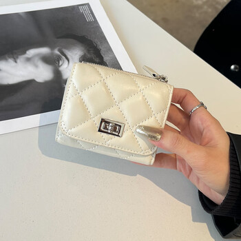 Sephoron 2026 spring new sheepskin short wallet detachable coin purse small fragrant style diamond genuine leather banknote wallet white