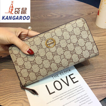 Kangaroo wallet women's 2025 chinese valentine's day card holder long wallet niche design wallet zipper integrated mobile phone bag fashionable and versatile flagship - apricot 8 card slots with genuine leather