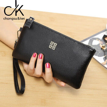 Chongsukei small&ck first layer cowhide clutch women's bag 2025 new coin purse long temperament soft leather small clutch black