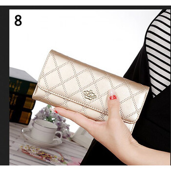 Kuqi kangaroo (kuqidaishu) chinese valentine's day women's wallet long multifunctional diamond crown embroidered tri-fold wallet women's large capacity wallet gold