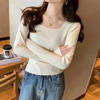 Yu zhaolin knitted bottoming shirt for women spring and autumn 2025 new winter top thin style inner square collar short slim sweater