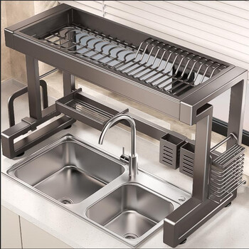 Jingyouyu german kitchen sink storage stainless steel rack for dishes and dishes drain rack multi-functional sink dishwashing storage rack gun gray single layer a66cm main rack + fully equipped set