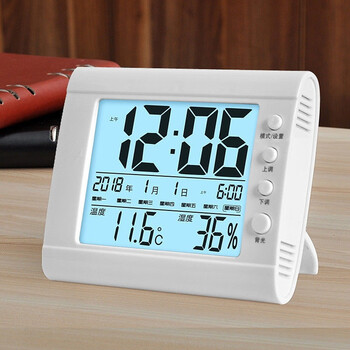 Alarm clock with calendar week desktop household indoor hygrometer high-precision electronic dry and wet digital display