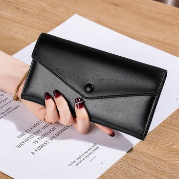 Sephoron new year long wallet women's 2026 new genuine leather ultra-thin wallet large capacity lightweight large banknote wallet black