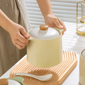 Duo meiran ceramic stew pot with lid and water-proof stew household soup stew cup soup pot stew pot stew bird's nest crock pot stew soup dessert bowl large stew pot (cream yellow) with spoon