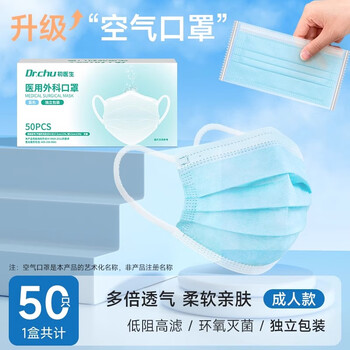 Chu doctor medical surgical mask adult disposable sterilization grade mask winter anti-allergy protection blue 50 pack