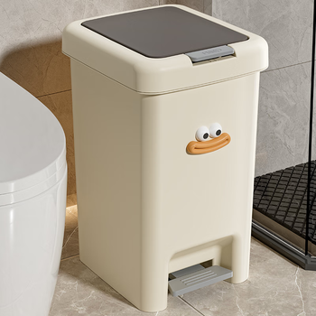Xingyou trash can home use 2024 new large foot tread with cover toilet bathroom kitchen no bending high-looking living room cream color + cute stickers 6.5l