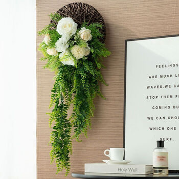 Mppmck punch-free wall hanging pastoral simulation rose wall hanging simulation flower wall vine green plant wall hanging home decoration disc persian rose combination + with hook