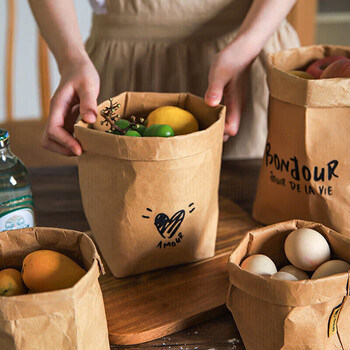 Fan yejia japanese-style kraft paper bag kitchen refrigerator vegetable storage bag washable waterproof thickened ins style environmentally friendly food bag