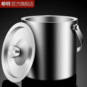 Ximing stainless steel double-layer insulated ice bucket commercial bar ktv red wine champagne bucket household small beer chilled ice bucket double-layer ice bucket with lid large 3l (free ice clip)