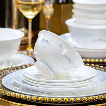 Han yuxin chinese style housewarming wedding bowls, plates and tableware set, simple high-end jingdezhen ceramic bowls and dishes set, home gift, popular model, 66 pieces | gift box