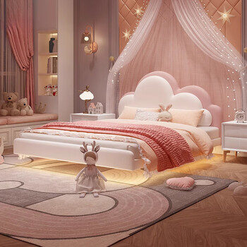 Styling bed pink children's bed girl princess bed 1.35m suspended bed internet celebrity dream purchase 1800mm*2000mm advanced version imported first layer of yellow cowhide f