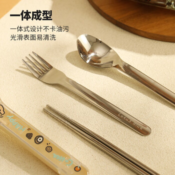 Blue lotus blue lotus stainless steel chopsticks, forks and spoon sets portable tableware storage box for one person to take to work three-piece set/304 stainless steel chopsticks, spoons and forks set