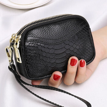 Yunpo coin purse women's mini wallet simple cute cowhide soft leather versatile hand key bag coin bag black