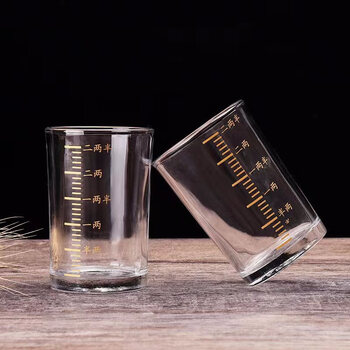Ye yu tempered glass liquor cup with scale for home use, foreign wine beer mug 23 liang, gold scale 2.5 liang tempered cup - set of 10