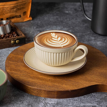 Miling ceramic cup coffee cup high-end exquisite mug latte art cup european style small luxury coffee cup 280mll embossed texture matte texture olive green