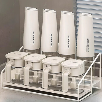 Zhifan japanese seasoning container bottle seasoning jar combination set home kitchen oil and vinegar bottle without oil 2025 new oil pot 9 pieces seasoning bottles * 4 + seasoning jars * 4 + shelf free label sticker inside