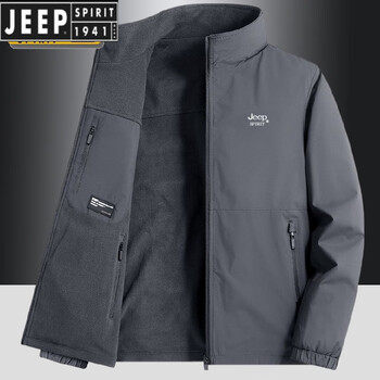 Jeep spirit jeep reversible fleece jacket men's spring and autumn new polar fleece casual stand collar jacket warm top dark gray (double-sided) with label on the chest jeep8 xl recommended 130-145 catties