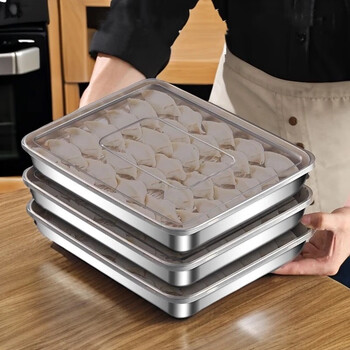 Enshousu quick release/free lid 316 stainless steel dumpling box fresh-keeping plate square plate with lid multi-purpose frozen dumpling box large 4-piece set extra deep extra thick 3500ml 2 extra thick dumpling tray 5 minutes activity