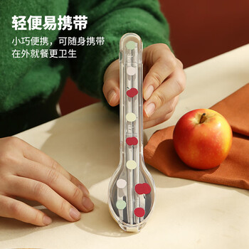 Blue lotus blue lotus stainless steel office worker chopsticks and spoon set portable tableware for one person with take-out storage box single set three-piece set/304 stainless steel chopsticks, spoon and fork combination