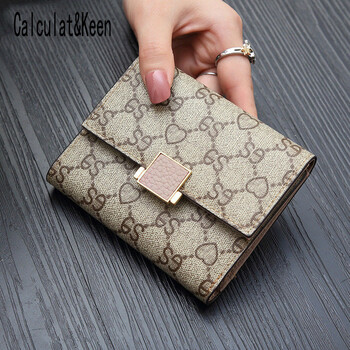 Calculat&keen chinese valentine's day small wallet women's short style small fresh multifunctional folding wallet buckle tri-fold wallet pink goddess' day gift ghostwriting greeting card