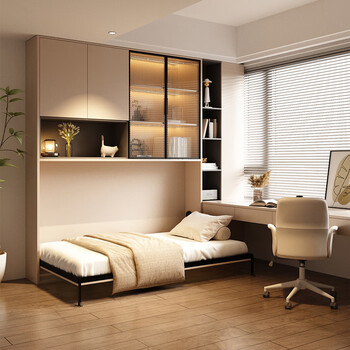 Yunsi balcony invisible bed wall bed upper and lower flip-up bed multi-functional folding murphy bed side-turn balcony study wardrobe integrated 0.9*2 meter side-turn bed hardware accessories