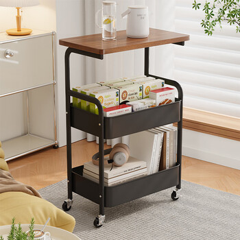 Zhuobo storage rack movable trolley snack rack bookshelf living room storage rack kitchen bathroom storage rack sj13 black
