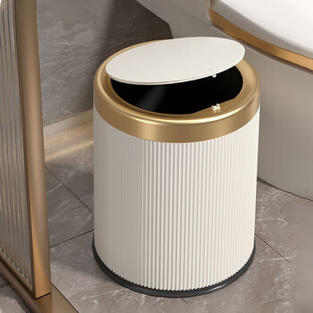 Feida sanhe household living room trash can large kitchen bathroom toilet large capacity push-type bedroom trash can with lid cream white 12l push open lid + inner and outer double buckets