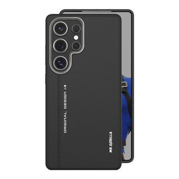 99% new mr. blue monkey is suitable for samsung s25ultra mobile phone case. light luxury business plain leather anti-fall and anti-fingerprint s25ultra mobile phone protective case black