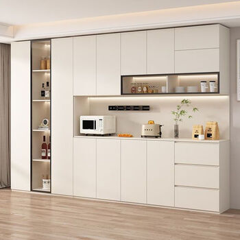 Gu jia shufu cream style solid wood sideboard against the wall integrated living room wine cabinet multi-functional storage kitchen cabinet customization delivery upstairs package installation solid wood supports customization a type 80*40*240