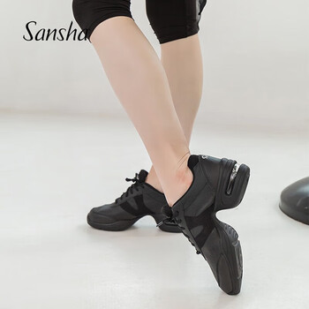 Sansha modern dance shoes female jazz dance soft sole breathable leather square dance shoes h166lpi black 37