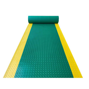 Insulating rubber mat, rubber mat, pvc oxford yellow warning edge anti-slip mat, thickened rubber carpet, factory workshop, warehouse security inspection yellow edge fire escape floor mat, green herringbone pattern (yellow edge) thickened by about 2.5mm, 1.6 meters wide * 1 meter long