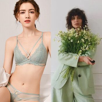 Victoria palace comfort bra french sexy new underwear without wires pure rabbit ears lace thin girls bra set bean green s