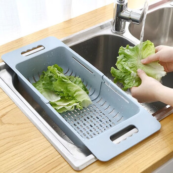 Xincong retractable drain basket sink double-layer kitchen household fruit plate sink sink rack drain basket sink retractable drain basket blue
