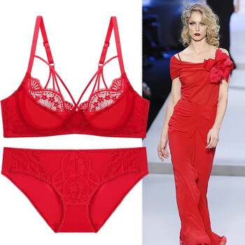 Victoria palace sexy lace bra thin bra push-up breathable underwear bra top-up side-collecting bra bra underwear red set 70a 32