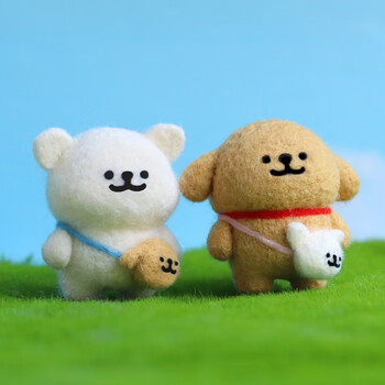 Miaopule wool felt poke poke handmade diy line puppy material pack novice homemade puppy doll ornament pendant brown + white standing puppy material pack +2