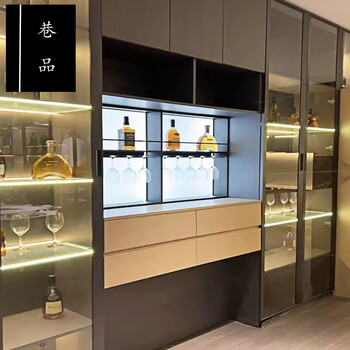 Wen yijia customized hangzhou ningbo modern kitchen open integrated cabinet island table dining edge extremely narrow aluminum frame glass wine cabinet product deposit