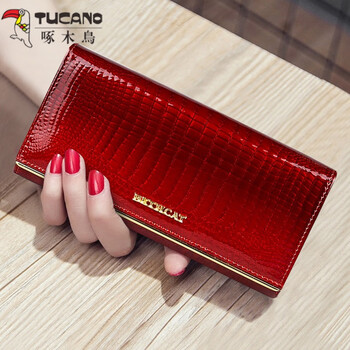 Woodpecker (tucano) high-end crocodile pattern long wallet, feminine 2025 new style genuine leather large-capacity multi-compartment wallet for mobile phone, red - made of genuine leather, gift box packaging