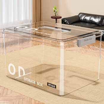 Straw bear transparent portable storage box organizing box desktop snacks cosmetic sundries storage box thickened plastic storage shelf transparent extra large suitcase-pet high translucency