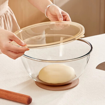 Wellmeet and basin high temperature resistant glass bowl with lid for baking dough and kneading basin household food grade cake beating cream baking basin and basin 2.7l thickened version * comes with anti-slip mat