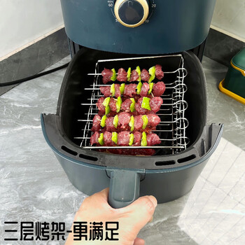 Fancychic 3164 air fryer grill grill skewers rack oven barbecue rack stainless steel three-layer grill steam rack air fryer universal barbecue rack stainless steel grill + 30 skewers 15cm long