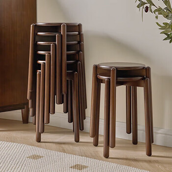 Jiayi solid wood stool household stackable round stool small bench dining table chair simple shoe changing stool dressing stool