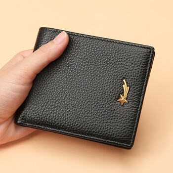 Scarecrow coin purse women's genuine leather 2025 bank card multi-slot multi-function short wallet id card holder cowhide black one size (f)