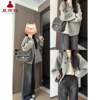 Xia yuyao gray woolen coat for women 2026 autumn new hepburn style coat short design sense small korean women's clothing gray m recommended 86-105 pounds