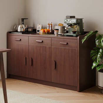 Simple story solid wood sideboard integrated wall cabinet living room multifunctional cabinet wine cabinet tea cabinet storage cabinet kitchen storage cabinet solid wood corner + with fence dark walnut color 120cm