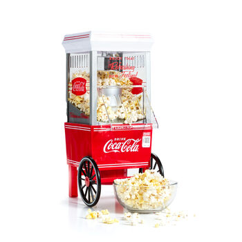 Nostalgia retro coca-cola hot air popcorn maker 12 cups oil-free healthy requires transformer