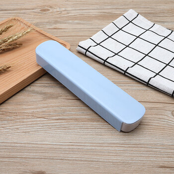 Zhiyao single-person stainless steel portable tableware set, three-piece set of chopsticks, fork, spoon, chopstick box, student storage box, gray blue - pull-out pp box x1 (inner length about 19cm)